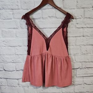 Urban Outfitters Pink and Burgundy Lace Camisole